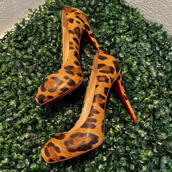Christian Louboutin Shoes - Christian Louboutin Animal Print Patent Leather Peep Toe, Size 40